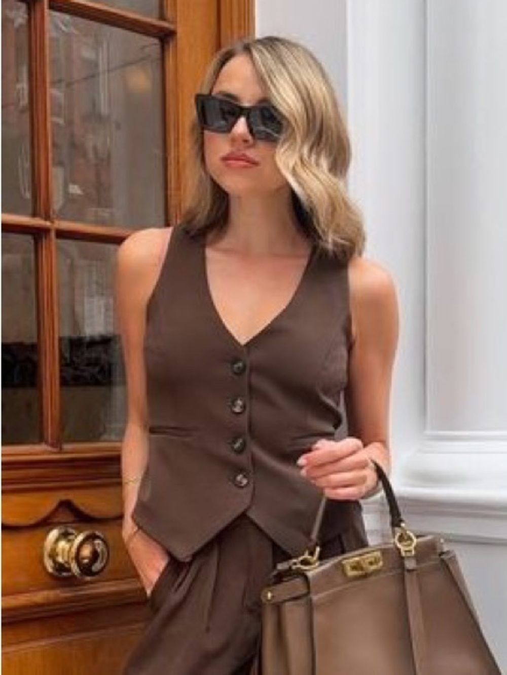 Tailored Brown Sleeveless Button Vest